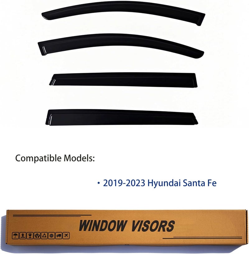 YLSCOO Window Visors Rain Guards fits 2019-2023 Santa Fe, Out-Channel Window Wind Deflectors Vent Shades Accessories, Dark Smoke 4 Pcs, 2020 2021 2022 - Image 2